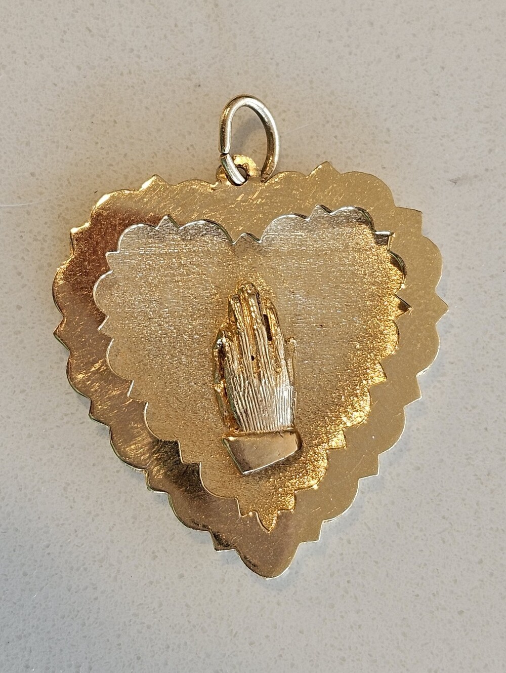 Vintage 70s 14k Solid Yellow Gold Heart Prayer Hands Pendant Charm